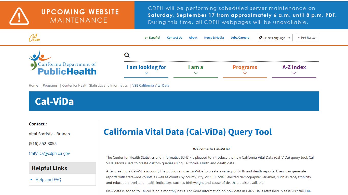 VSB California Vital Data